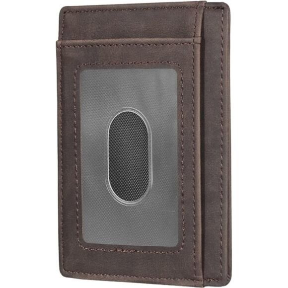 Front Pocket Minimalist Leather Slim Wallet RFID Blocking Medium Size - Picture 3 of 7